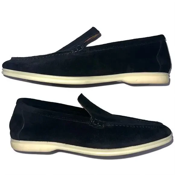 Loro Piana Men’s Black Suede Summer Walk Designer Loafers Size Eur 41/US 8
